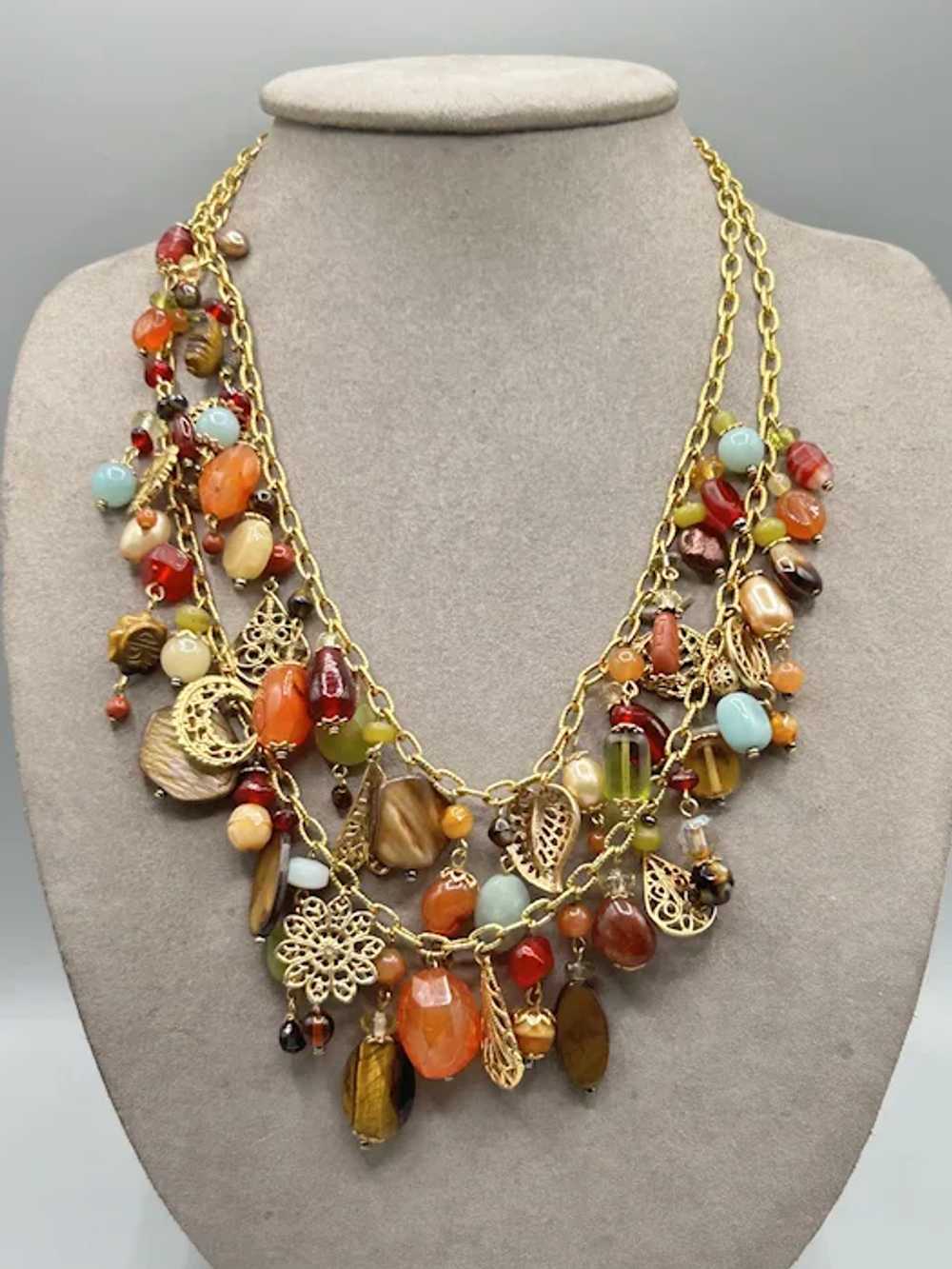 Handcrafted Loaded Charms Necklace Semi Precious … - image 5