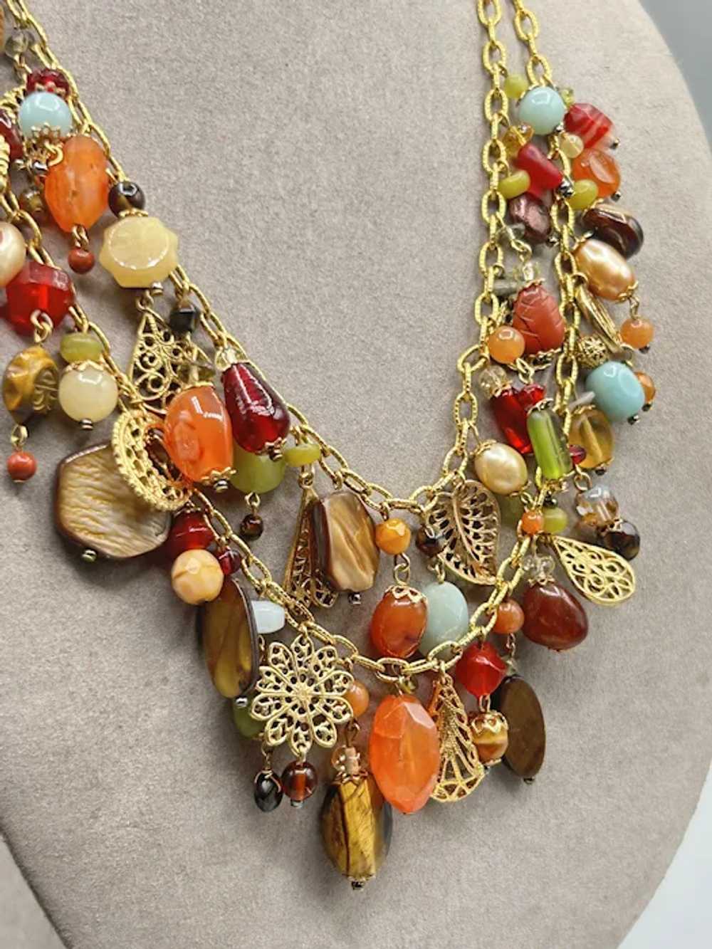 Handcrafted Loaded Charms Necklace Semi Precious … - image 7