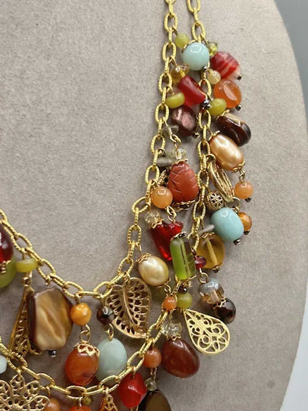 Handcrafted Loaded Charms Necklace Semi Precious … - image 8