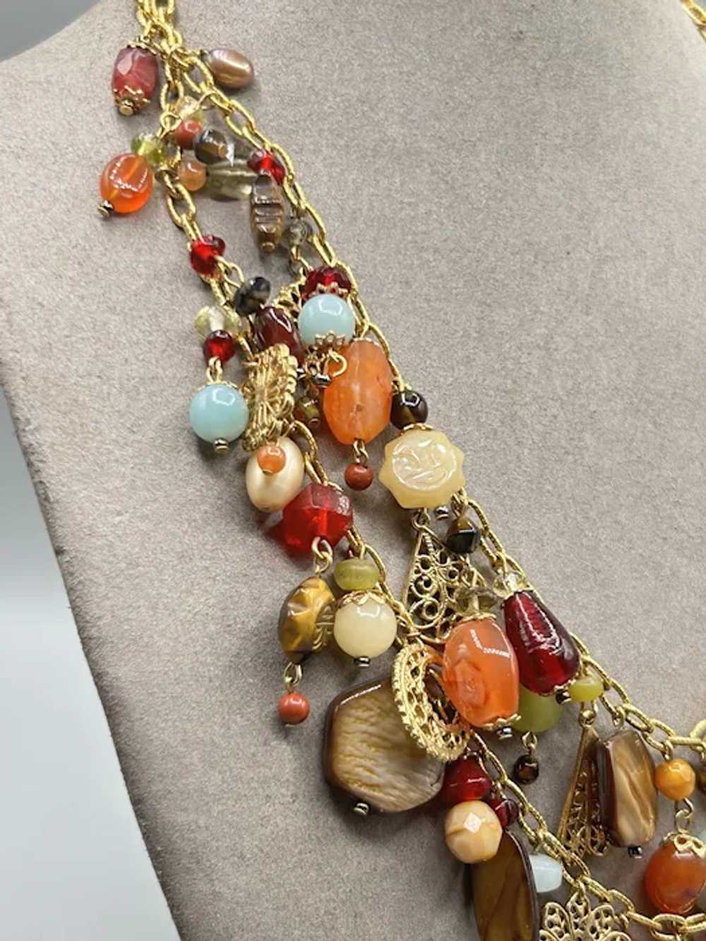 Handcrafted Loaded Charms Necklace Semi Precious … - image 9