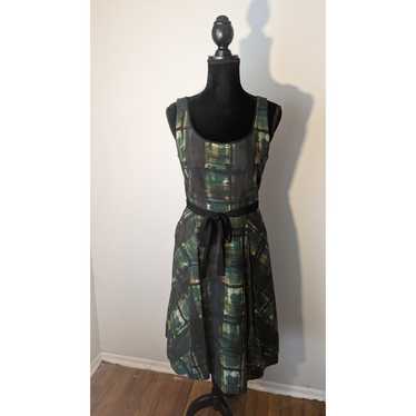 Maeve Anthropologie painted plaid green dress
