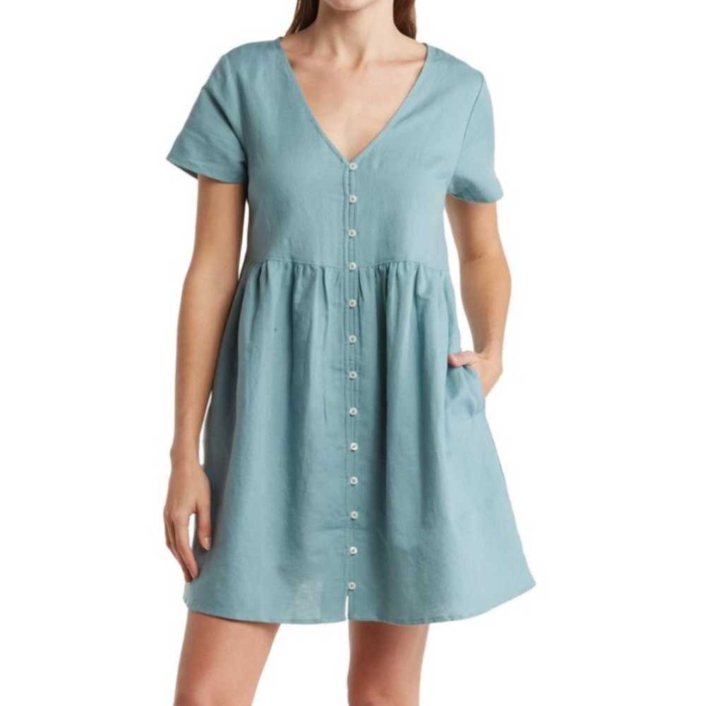 Madewell Blue Linen Button Front Dress - image 7