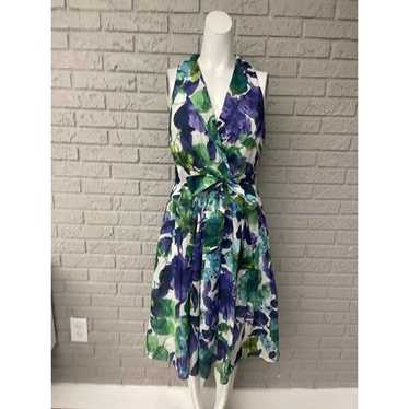 Jones Studio Green Cotton Floral Sleeveless Belte… - image 1
