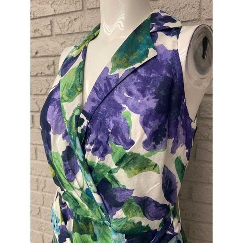 Jones Studio Green Cotton Floral Sleeveless Belte… - image 6