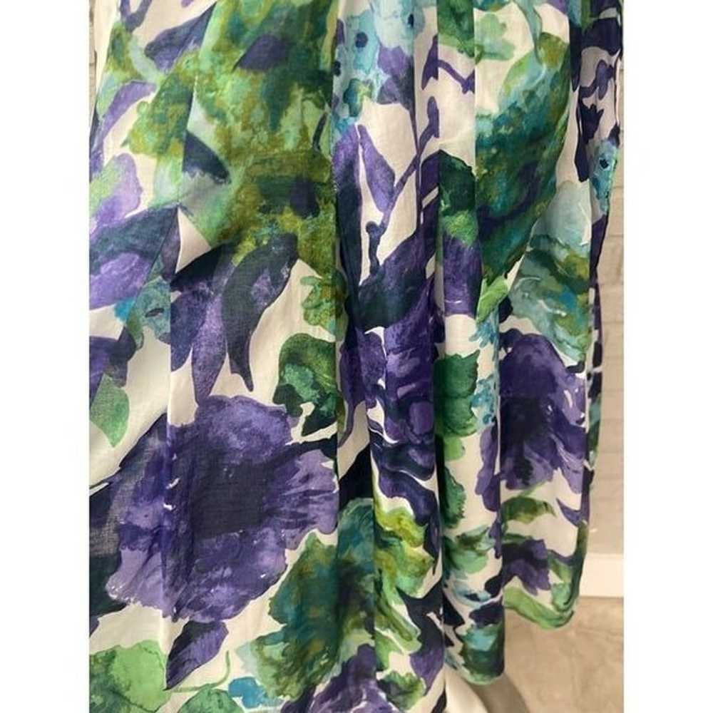 Jones Studio Green Cotton Floral Sleeveless Belte… - image 8