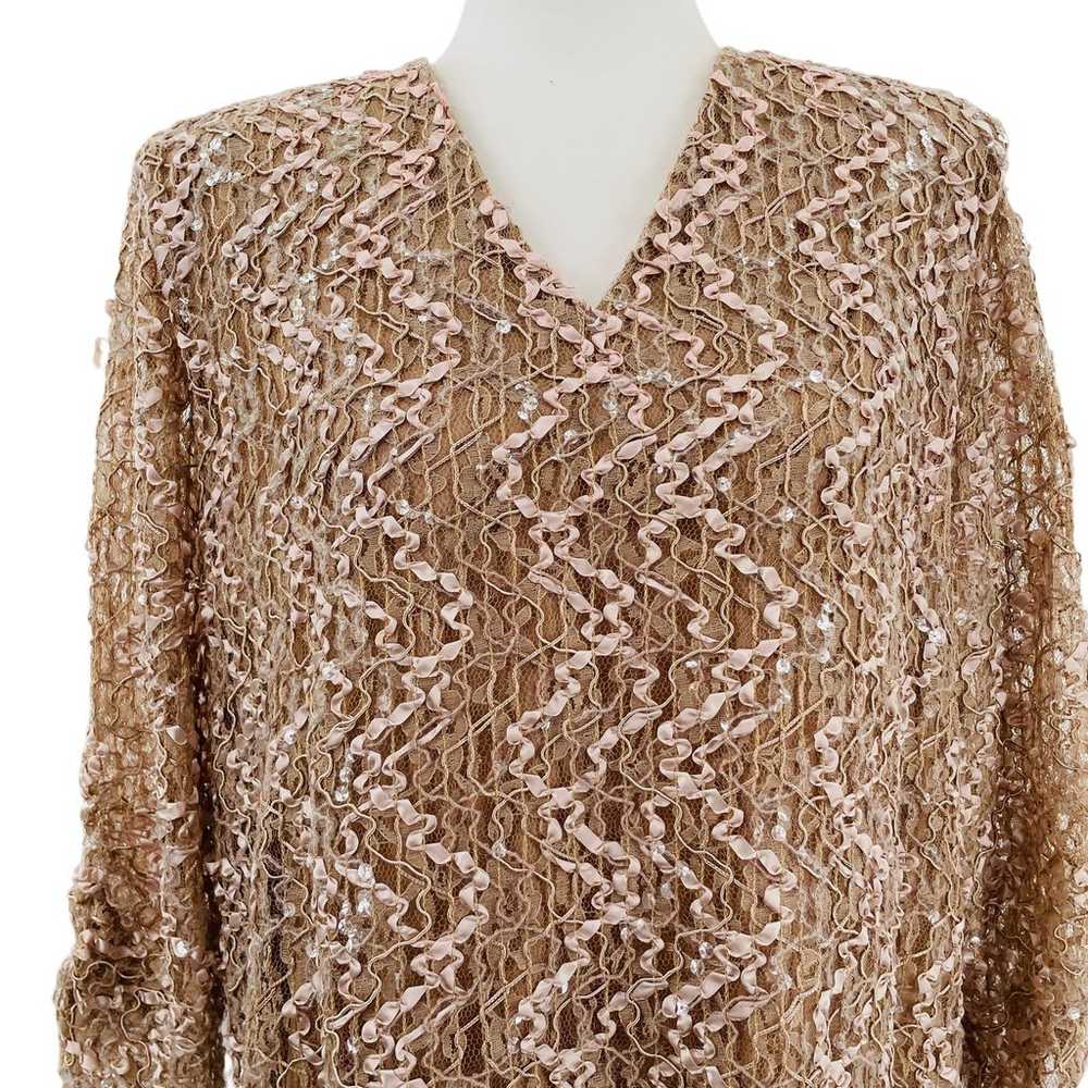 Siasia New York Champagne Gold Dress 1980s Lace S… - image 2