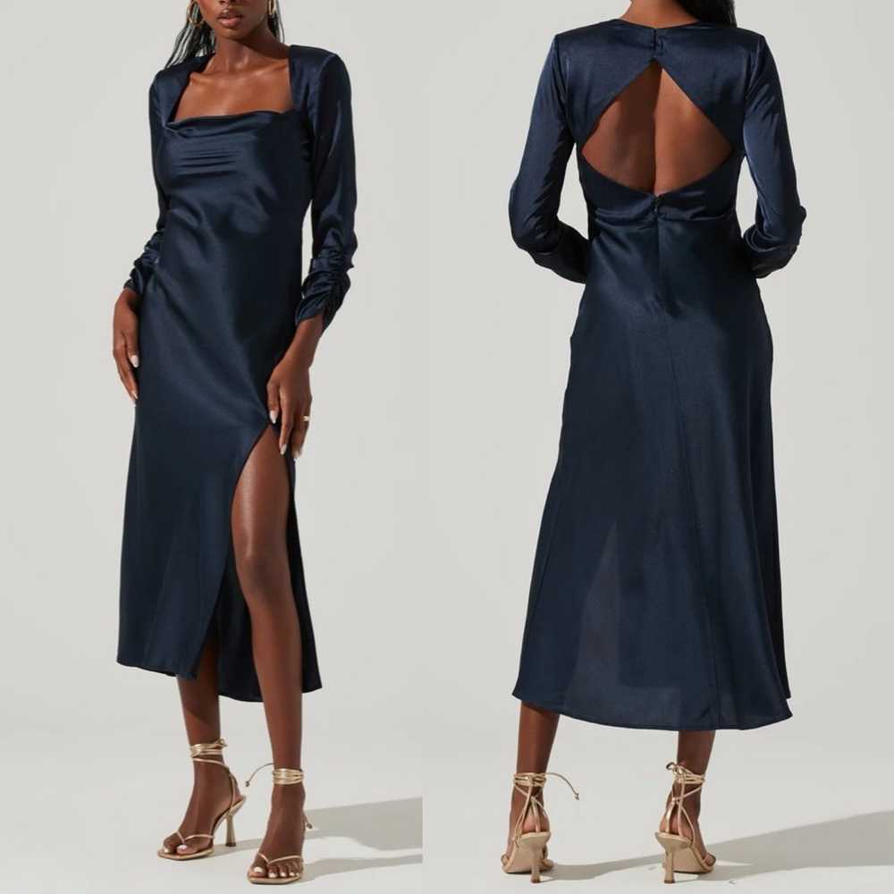 Astr Gracie Long Sleeve Cutout Satin Midi Dress M… - image 2