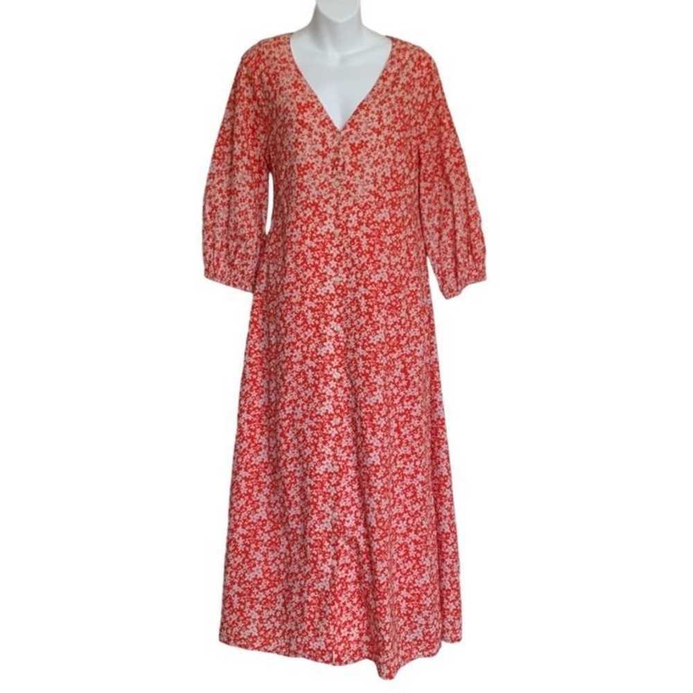 Red & white, Floral, Button Down Maxi Dress by Ha… - image 1