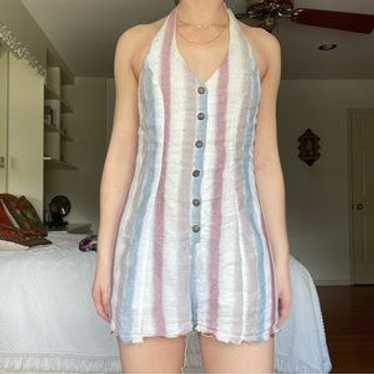 Burlap Multi-Colored Striped Romper (Button Up) - image 1