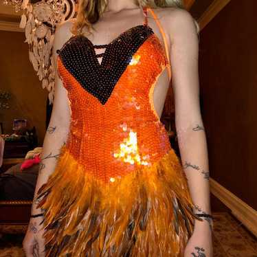 New Sequin Burlesque Feather Dress