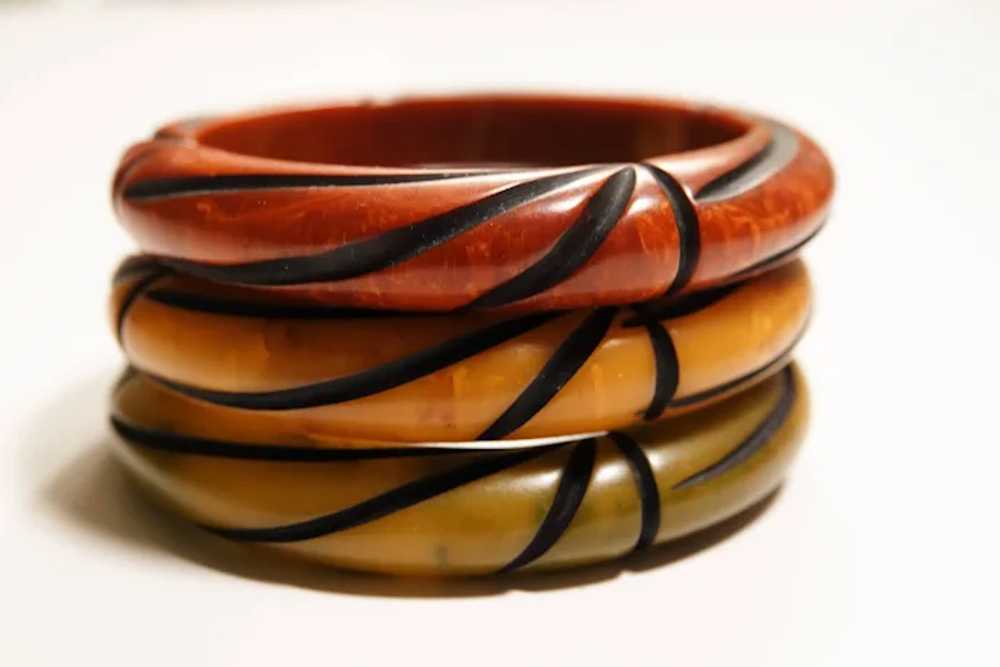 CLASSIC BAMBOO Carved Bakelite Bracelet / Bangle … - image 2