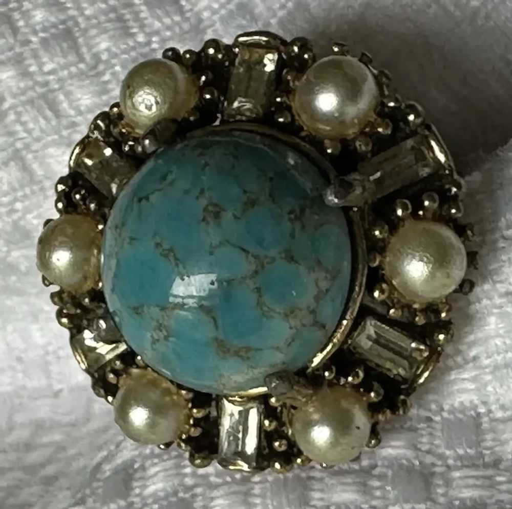 Hollycraft Faux Turquoise & Faux Pearl Cocktail S… - image 2