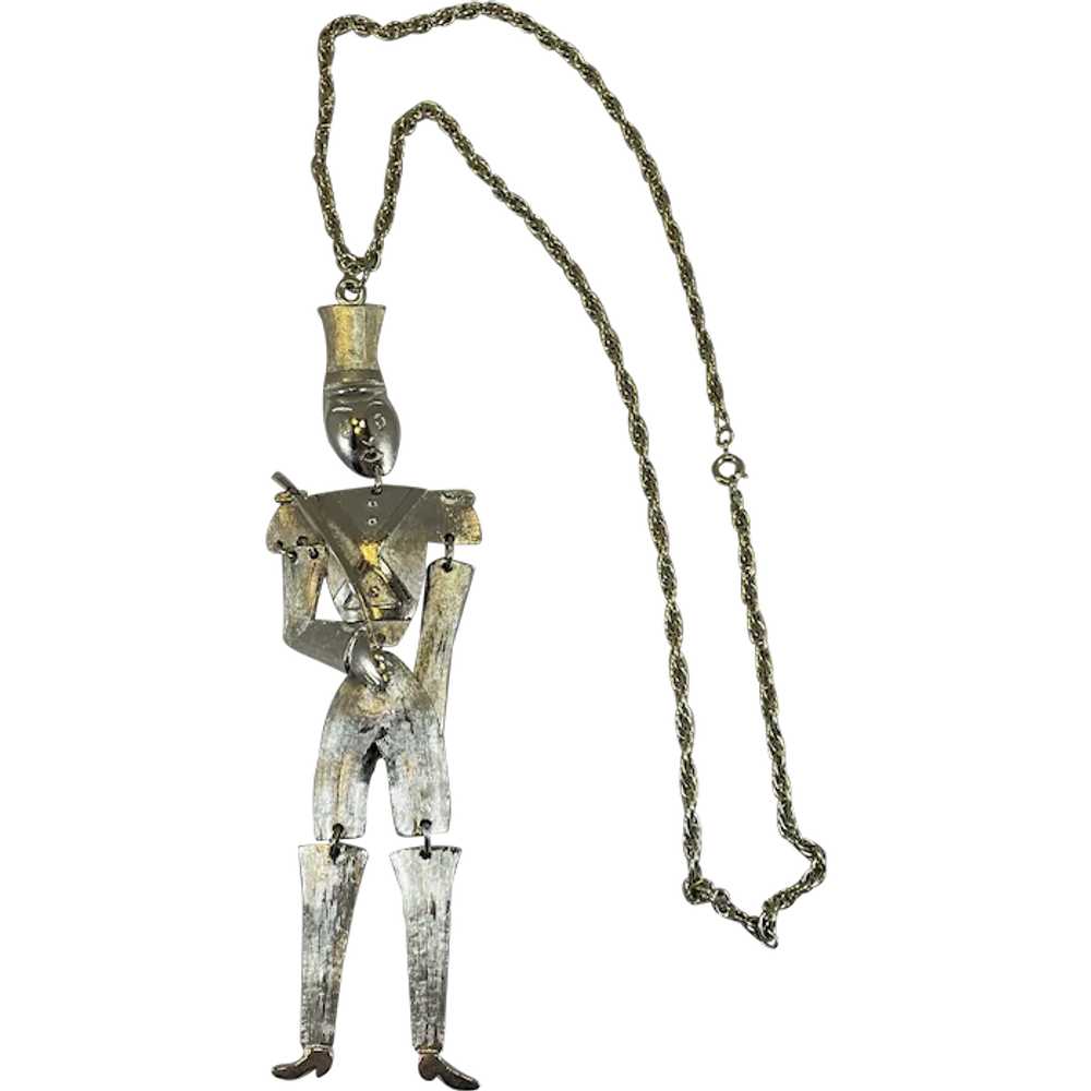 Whimsical Silver Tone Jointed Soldier Necklace - image 1