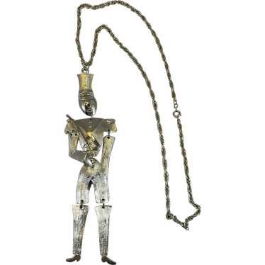 Whimsical Silver Tone Jointed Soldier Necklace - image 1