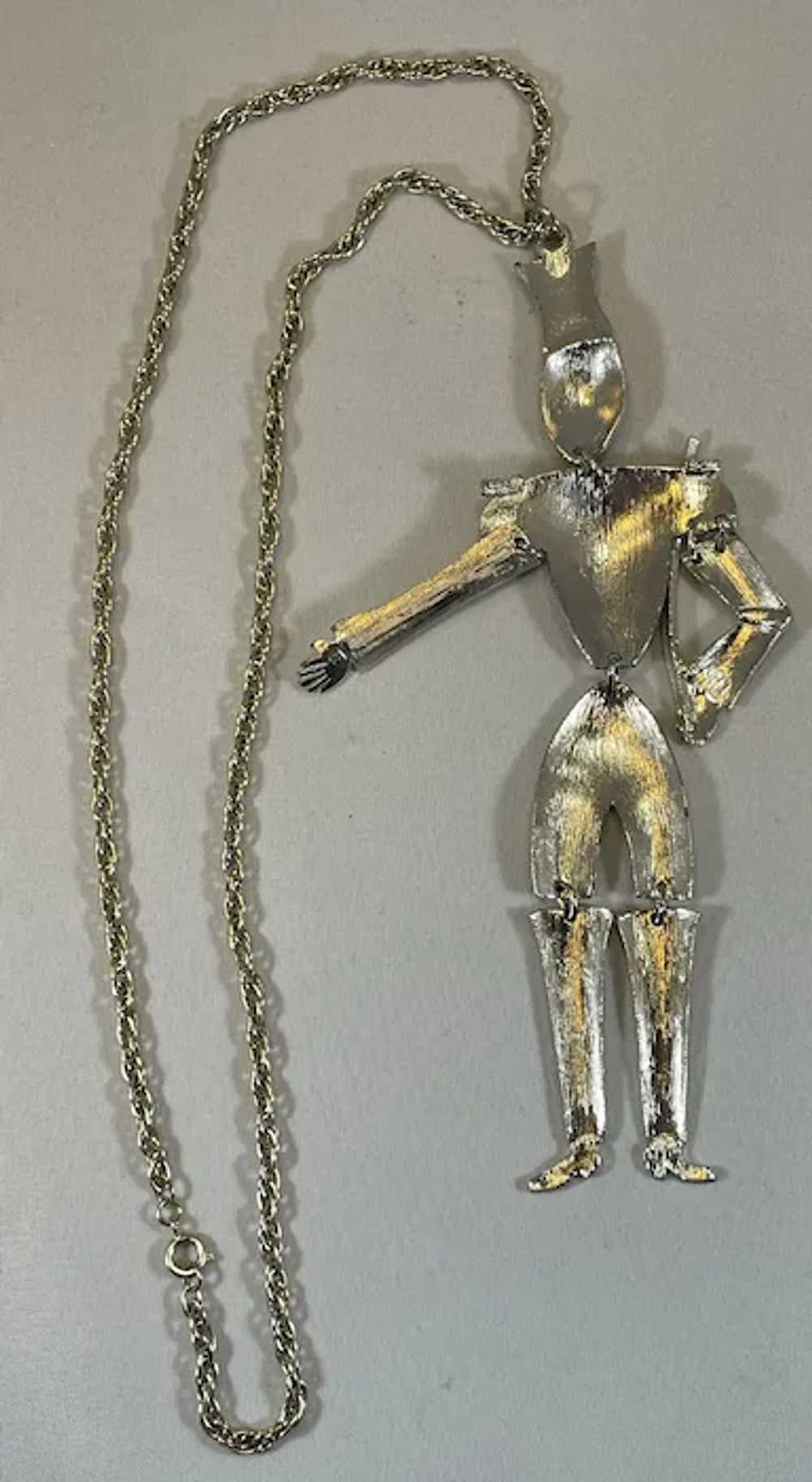 Whimsical Silver Tone Jointed Soldier Necklace - image 3