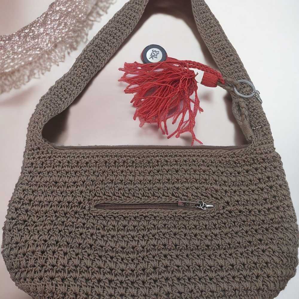 The Sak crochet light brown bag purse with tassel - image 2