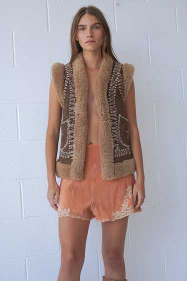 1970's Penny Lane Mocha Embroidered Shearling Sher
