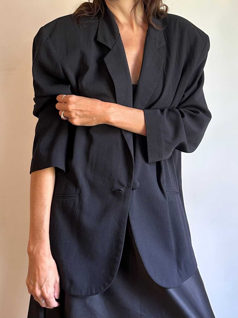 Vintage Black Exaggerated Shoulder Pad Blazer - image 1