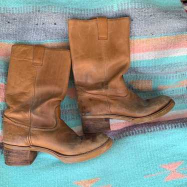 Vintage Perfectly Distressed Tan Work Boots Made … - image 1