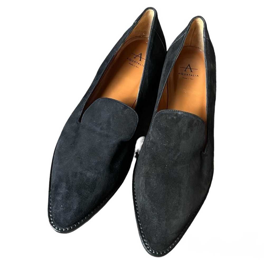 Aquatalia Black Suede Pointed Toe Loafers Size 7.5 - image 2