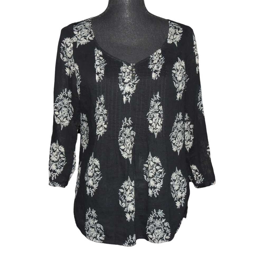 Lucky Brand Lucky Brand 3/4 Sleeve Black Floral W… - image 1