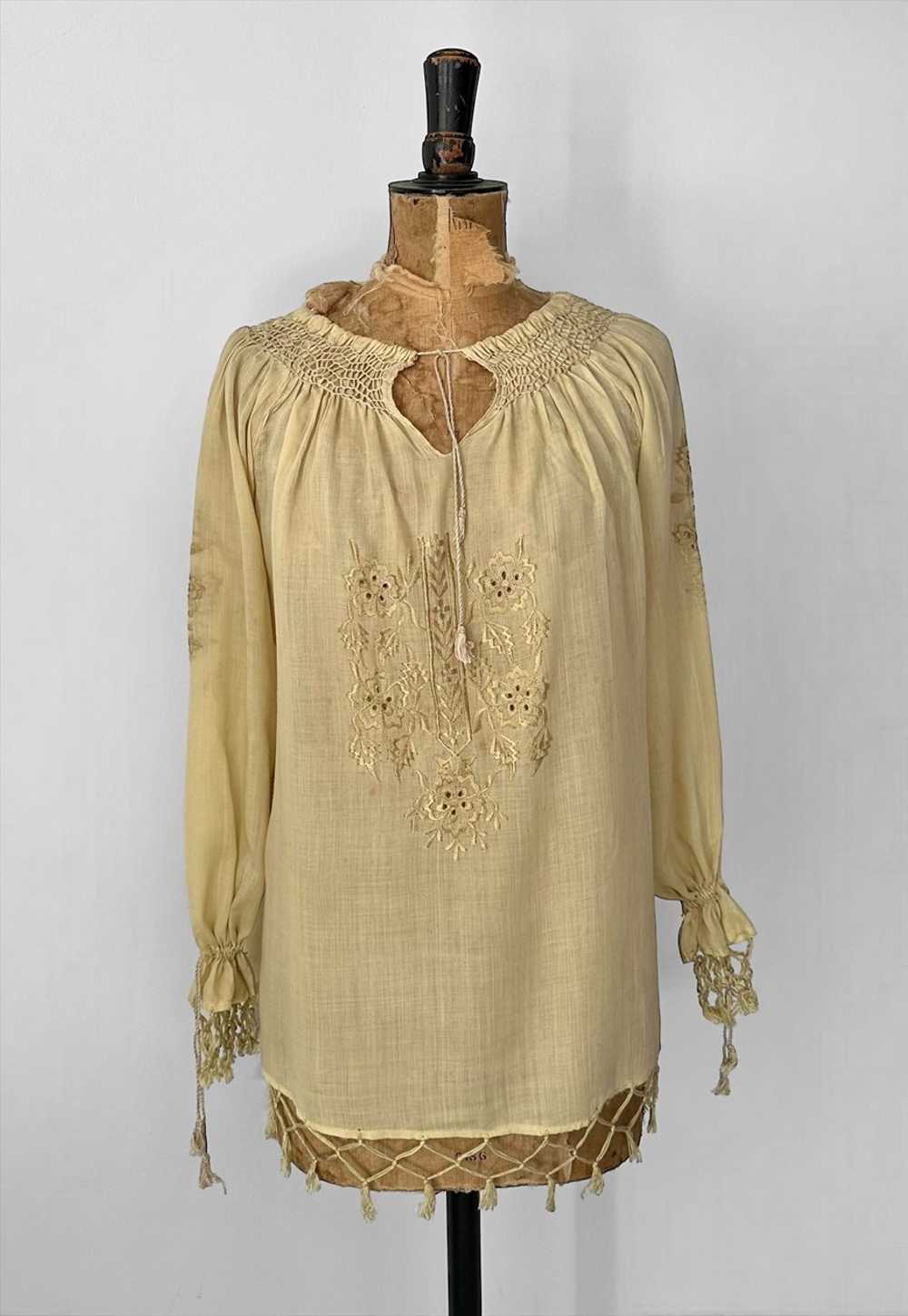 70's Vintage Smock Style Ladies Beige Folk Hippy … - image 2