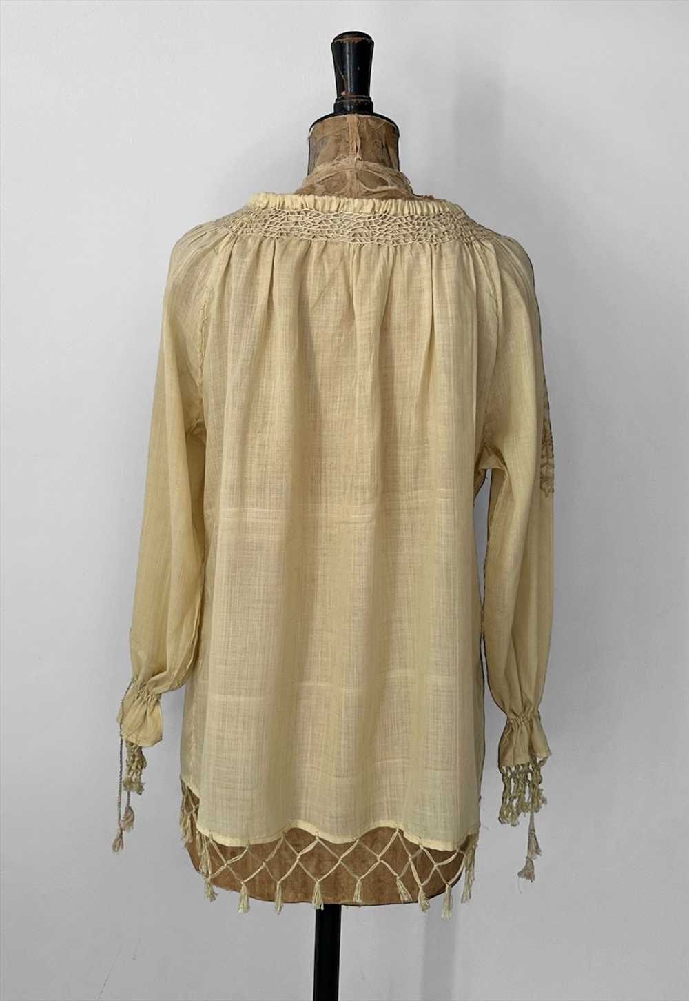 70's Vintage Smock Style Ladies Beige Folk Hippy … - image 3