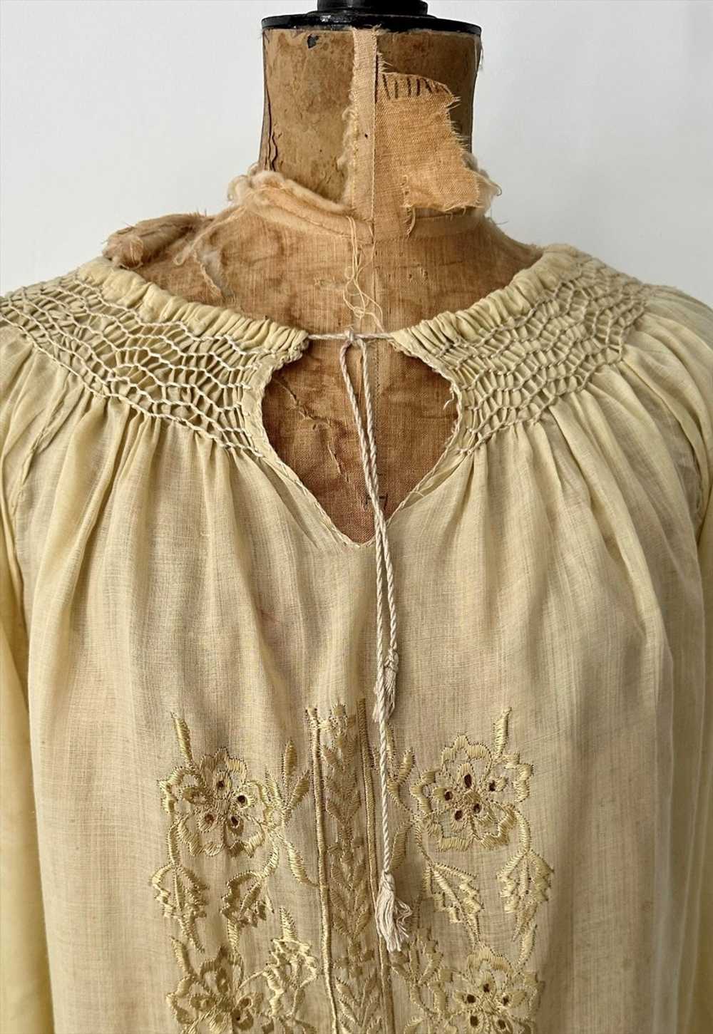 70's Vintage Smock Style Ladies Beige Folk Hippy … - image 5