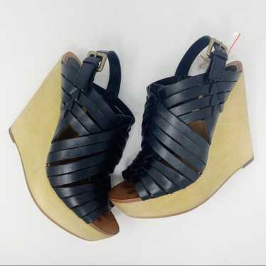 ASH Black Leather Strappy Wedges Size 39 - image 1