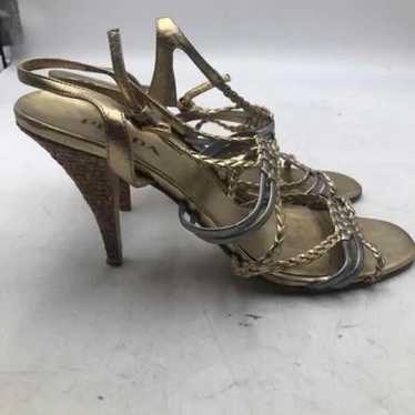 Prada Womens Gold Leather Open Toe Braided Strapp… - image 1