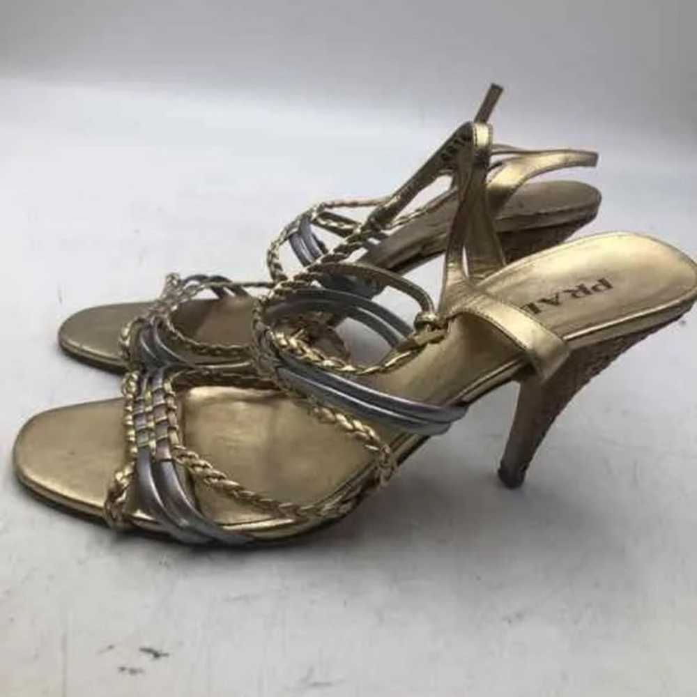 Prada Womens Gold Leather Open Toe Braided Strapp… - image 4