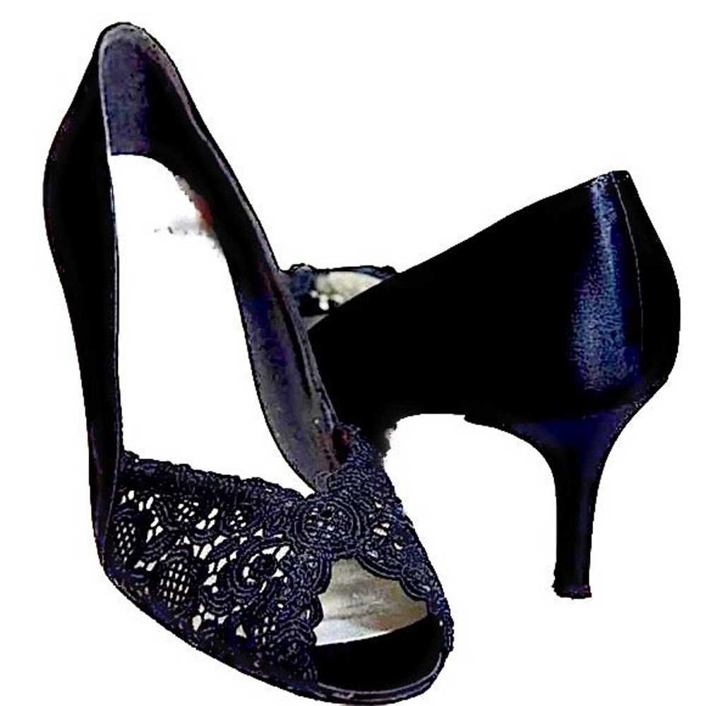 Stuart Weitzman Black Chantelle Crystals Satin Pe… - image 1