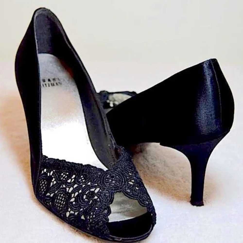 Stuart Weitzman Black Chantelle Crystals Satin Pe… - image 4