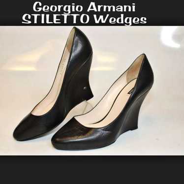 GEORGIO ARMANI STILETTO WEDGES Gorgeous  black lea