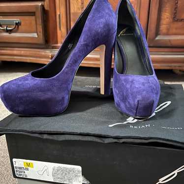 Brian Atwood purple suede heels