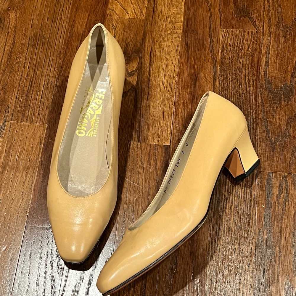 Salvatore Ferragamo Leather Iridescent Beige Pumps - image 2