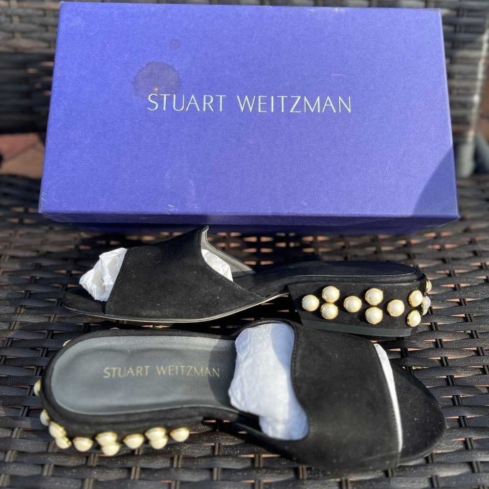 Stuart Weitzman Black Suede SliderPearl Sz 7.5 - image 1