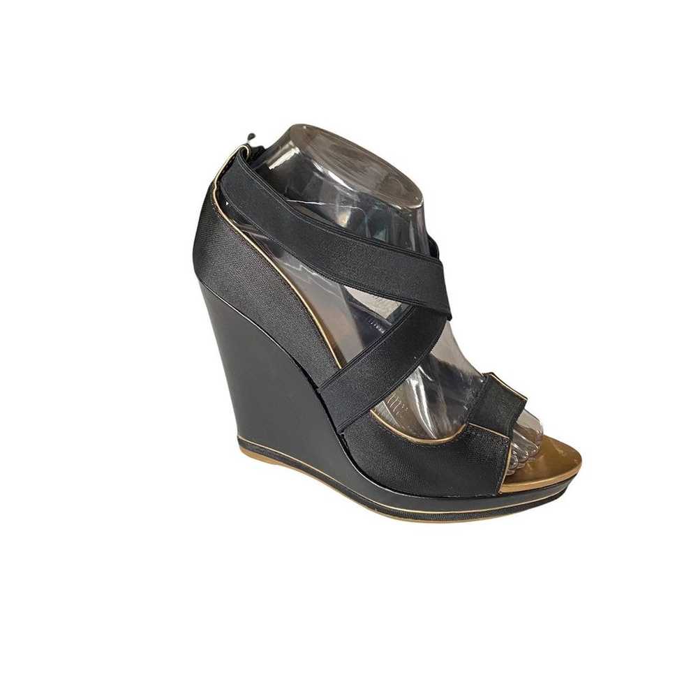 Elie Tahari tech satin black gold Bianca wedge he… - image 1