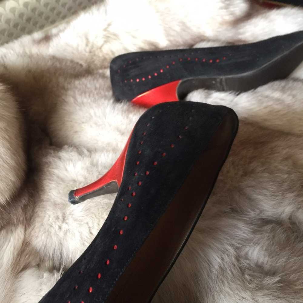 Black Sued Heels with Red Heel and Dots - image 3