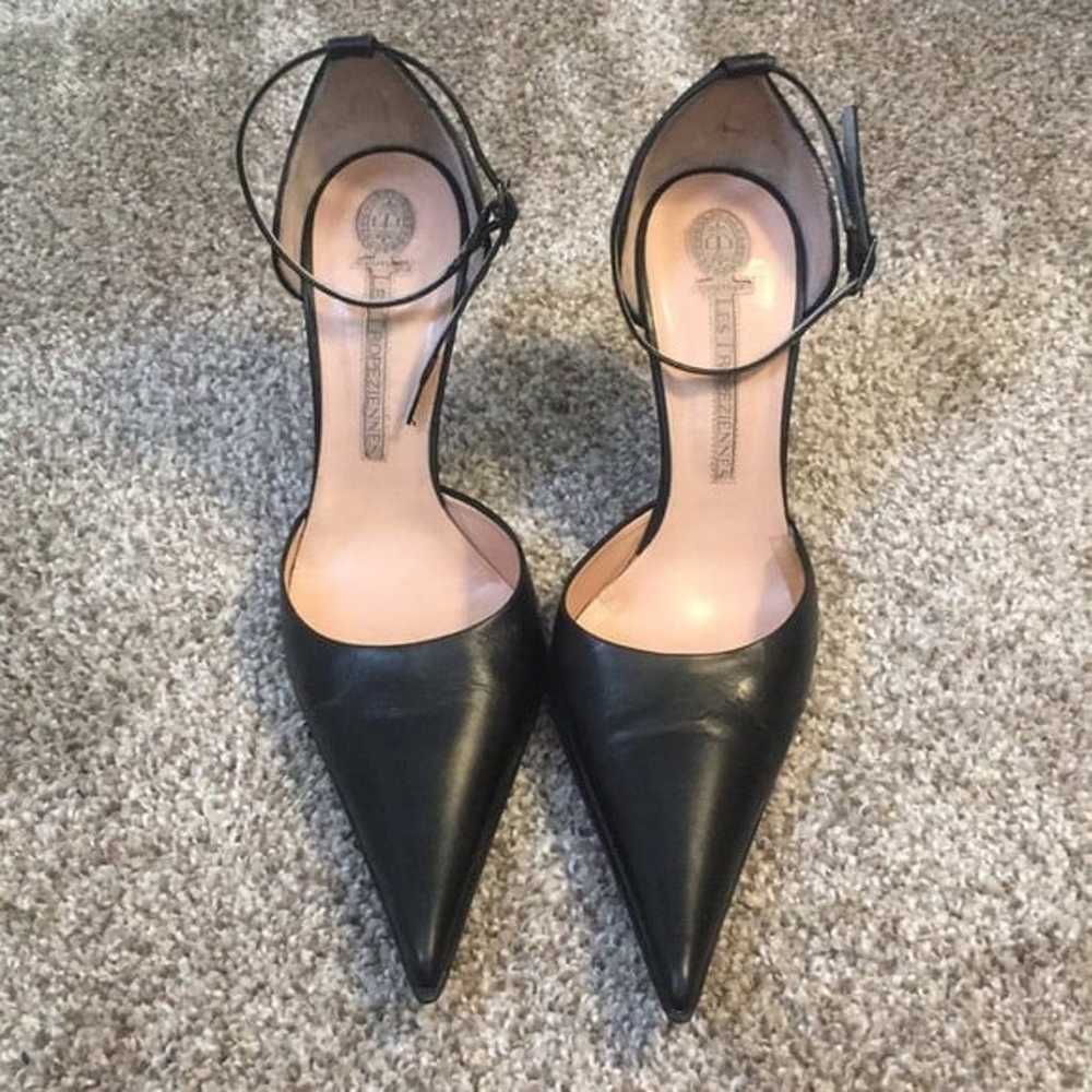 Italian Leather Black Pointy Heels Size 37 6.5M - image 2