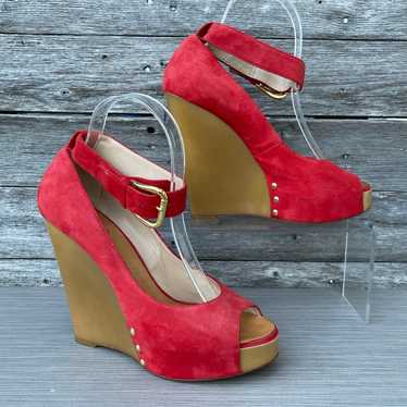 Giuseppe Zanotti Red Suede Wedge Pumps - image 1