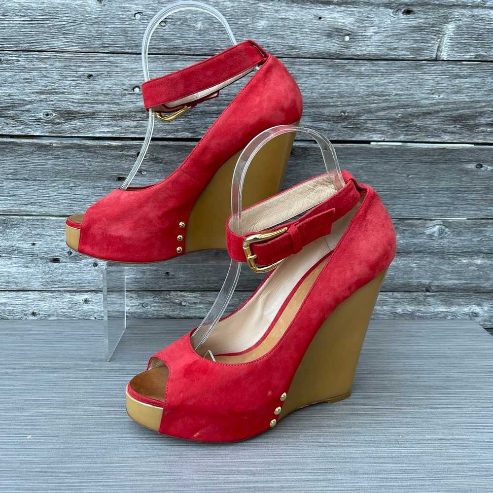 Giuseppe Zanotti Red Suede Wedge Pumps - image 2