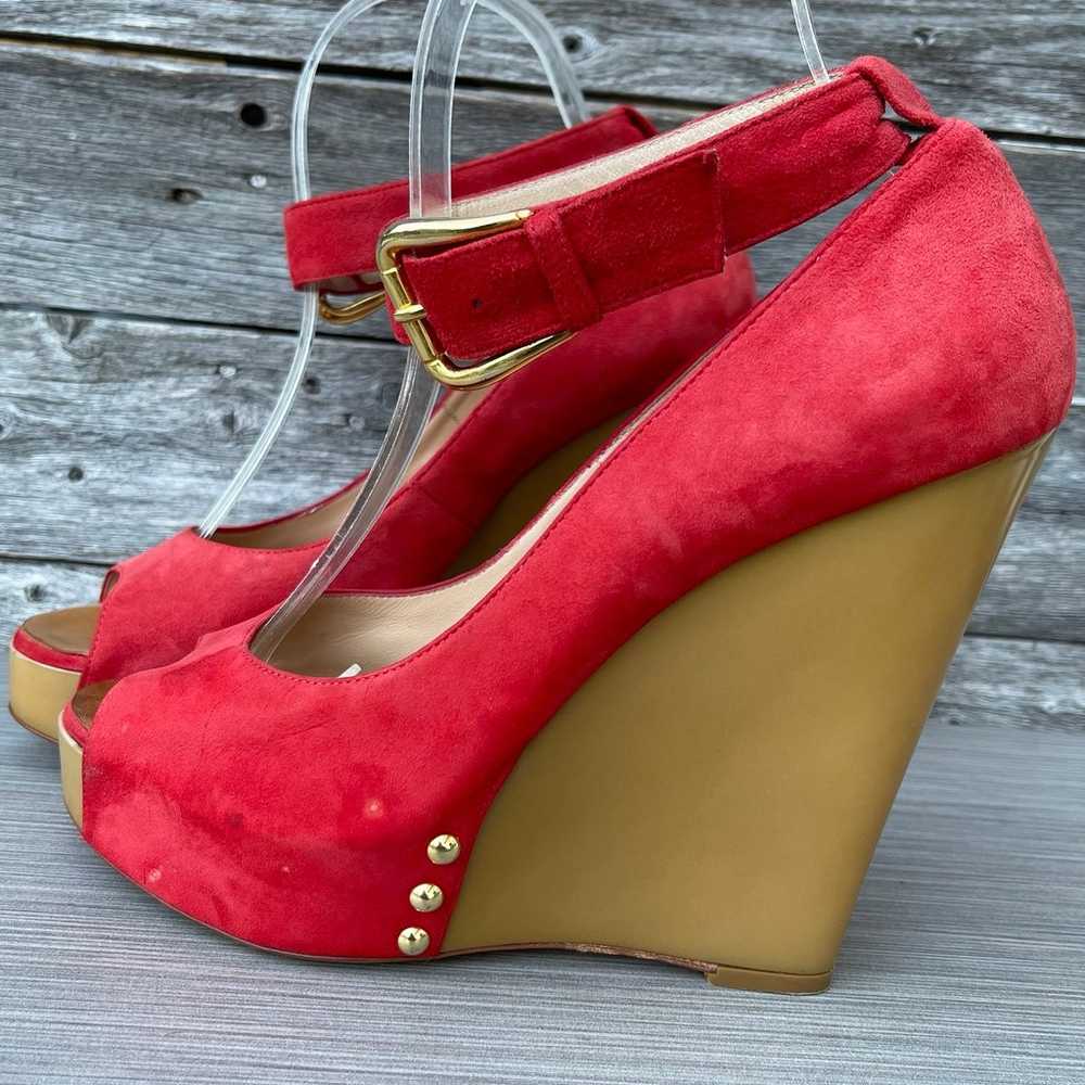 Giuseppe Zanotti Red Suede Wedge Pumps - image 5
