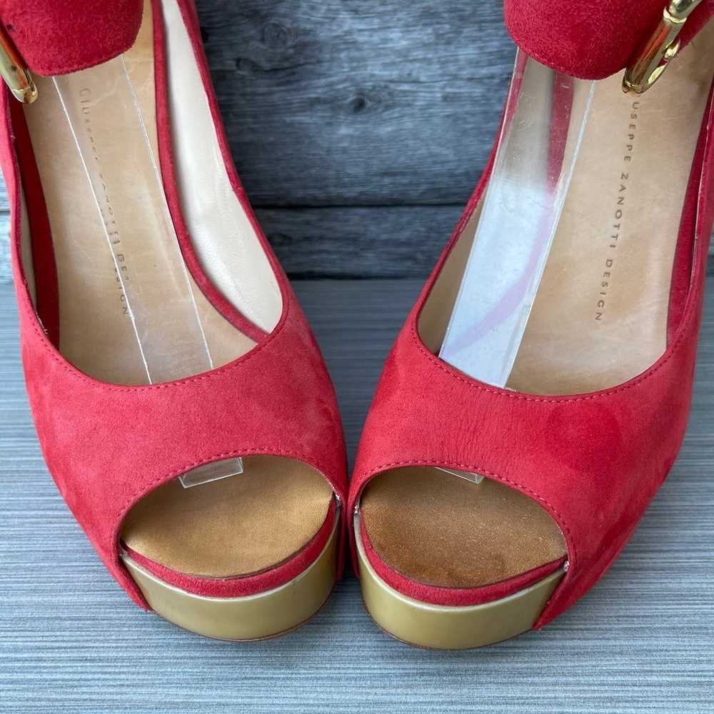 Giuseppe Zanotti Red Suede Wedge Pumps - image 6