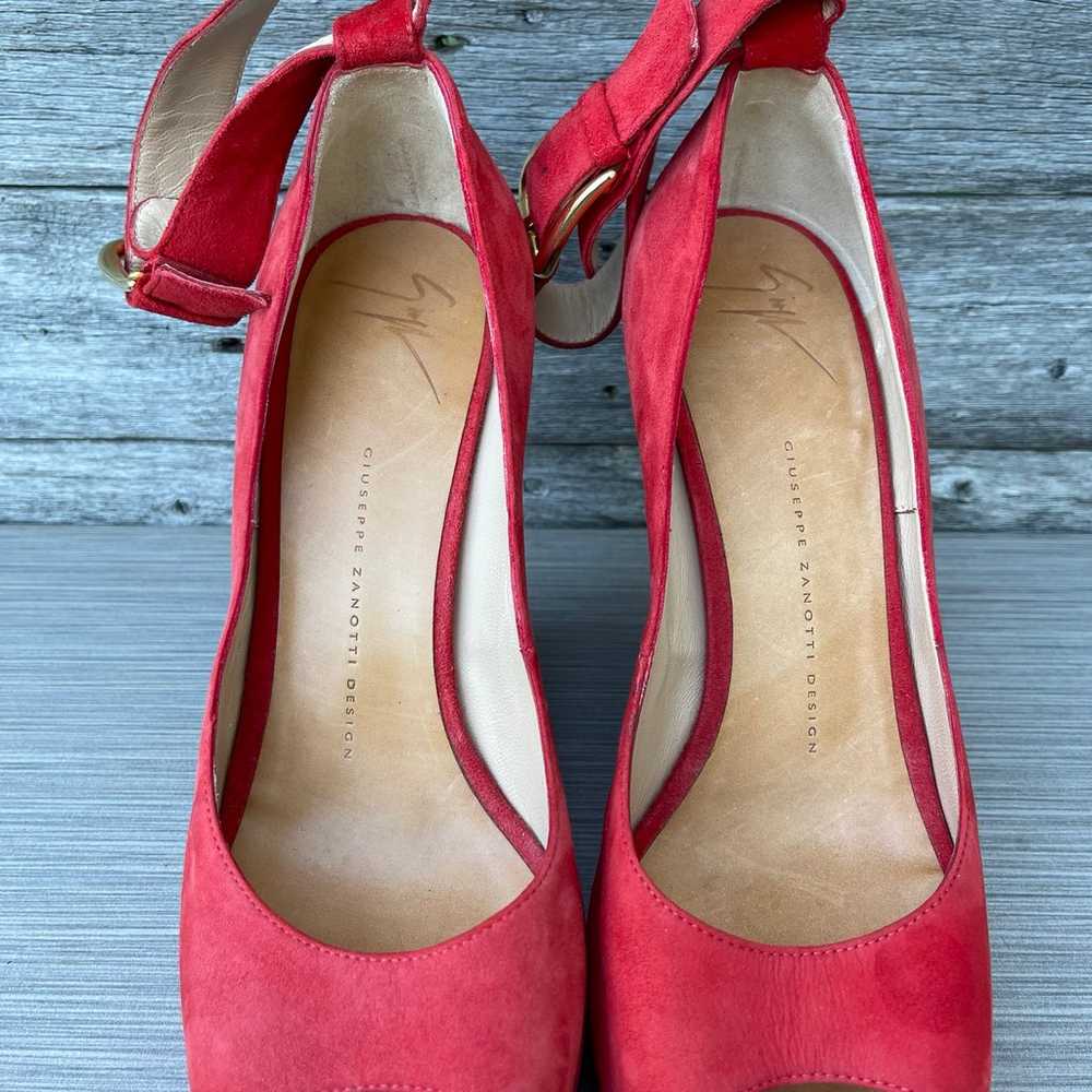 Giuseppe Zanotti Red Suede Wedge Pumps - image 7