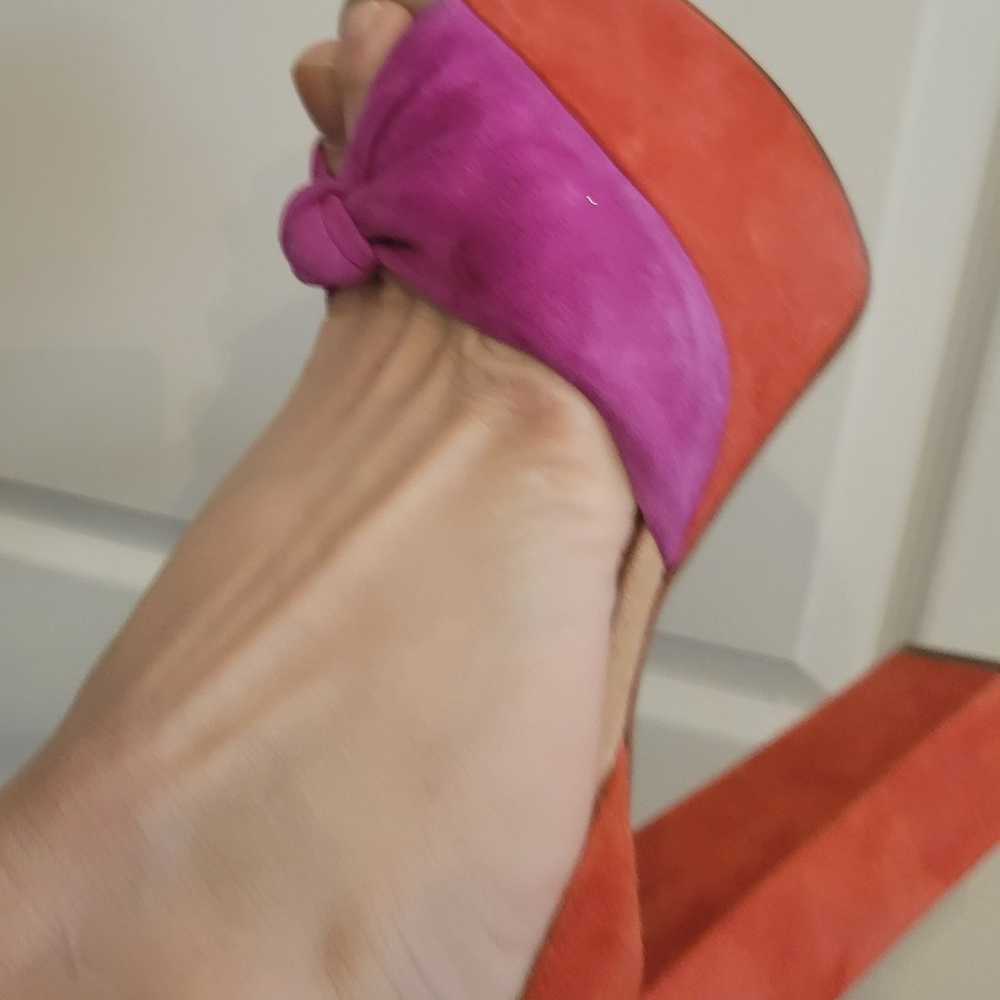 Brian Atwood suede orange pink platform knot fron… - image 3