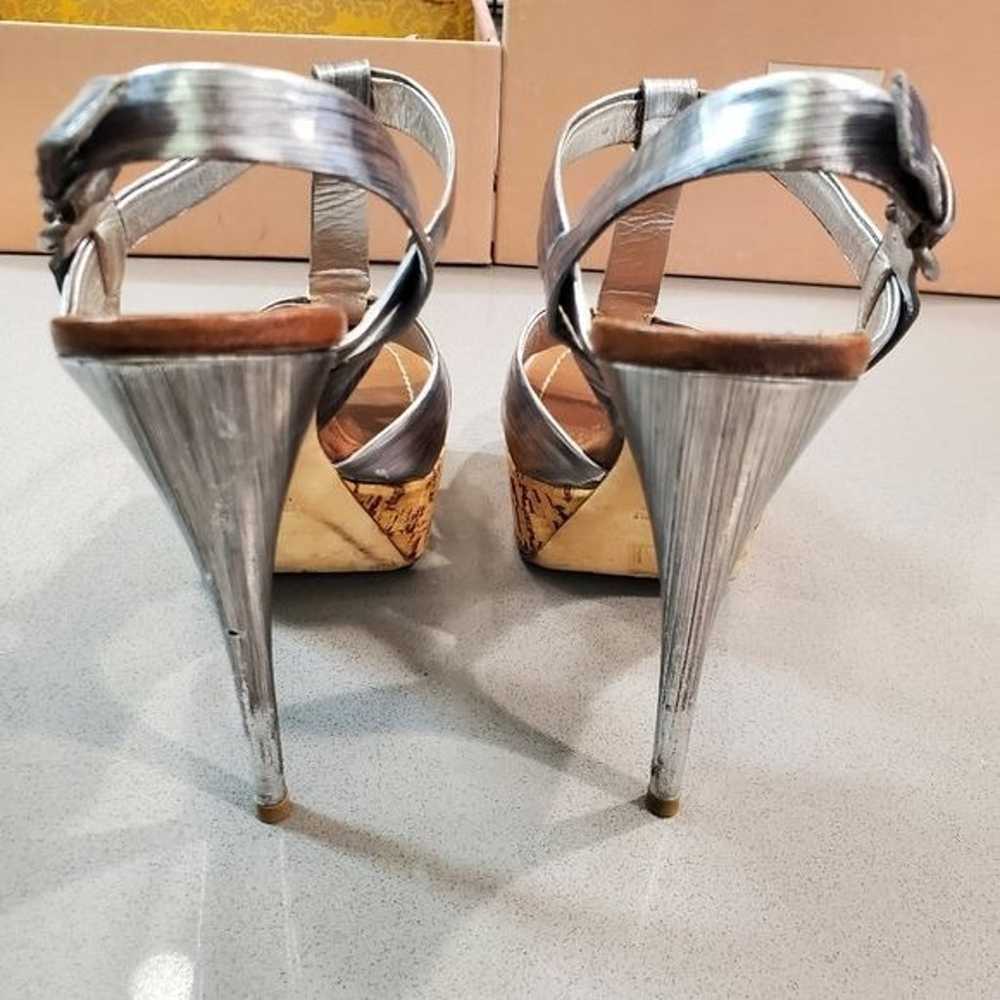 MIU MIU Metal Scratch Platform Sandals Heels in S… - image 4
