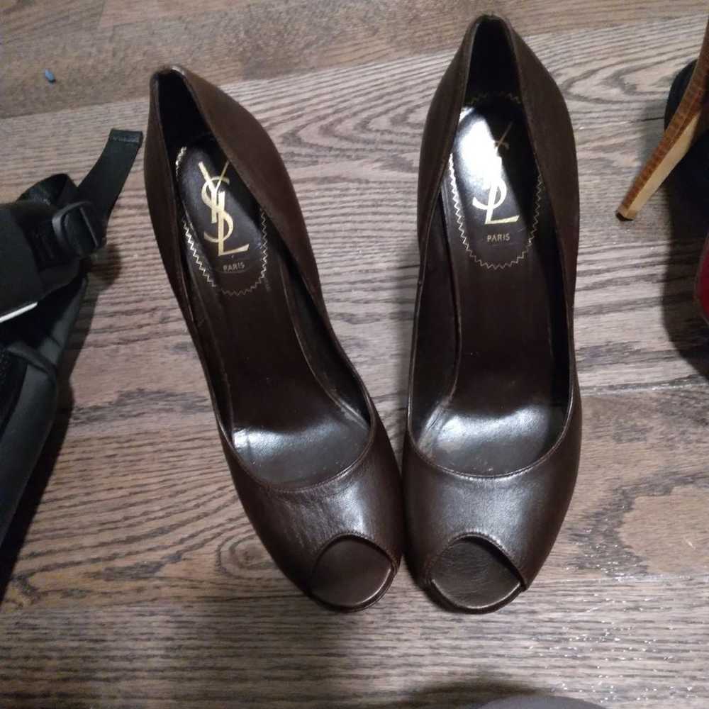 YVES Saint Laurent brown peep toe pumps - image 8