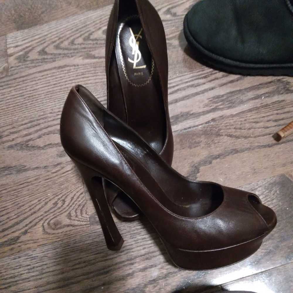 YVES Saint Laurent brown peep toe pumps - image 9