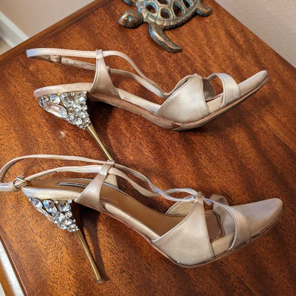 MIU MIU slingback satin crystal stiletto sandal h… - image 5